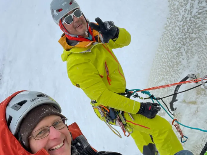 Made Custom Apparel Hard Shell Jacket and Pant on rappel in Alaska