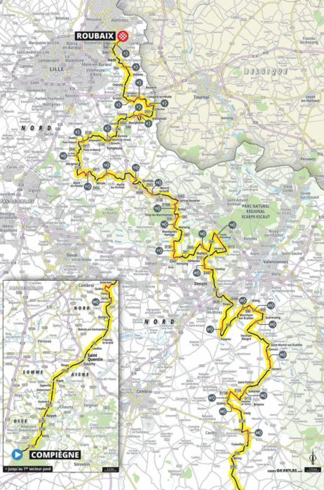 Map for the 2023 Paris–Roubaix