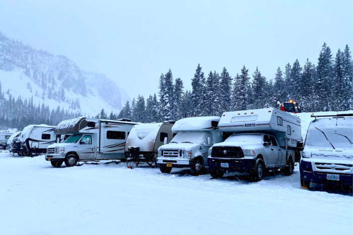 Parking lot RV camping at a ski resort
