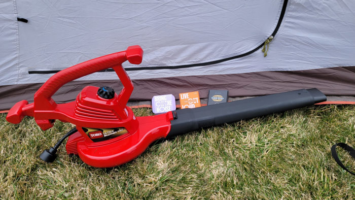 A tent, a leaf blower, and three sets of Loop earplugs
