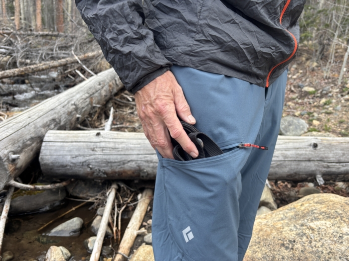 Black Diamond Alpine Light pants testing while climbing