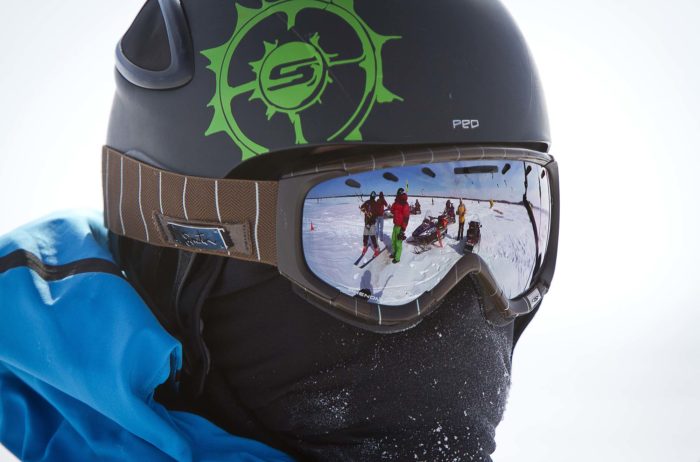 A Minnesota snowboarder in helmet