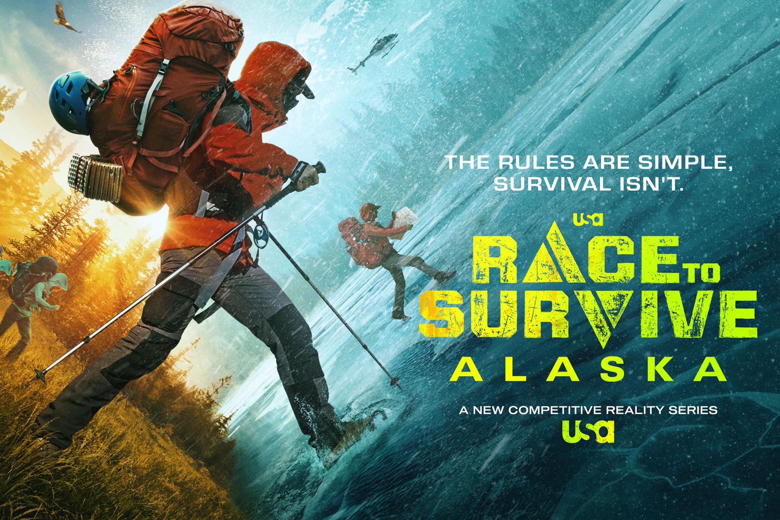 Promo photograph for "Race To Survive," with text showcasing when the show premieres