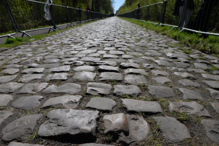 typical cobblestone section in the Paris–Roubaix