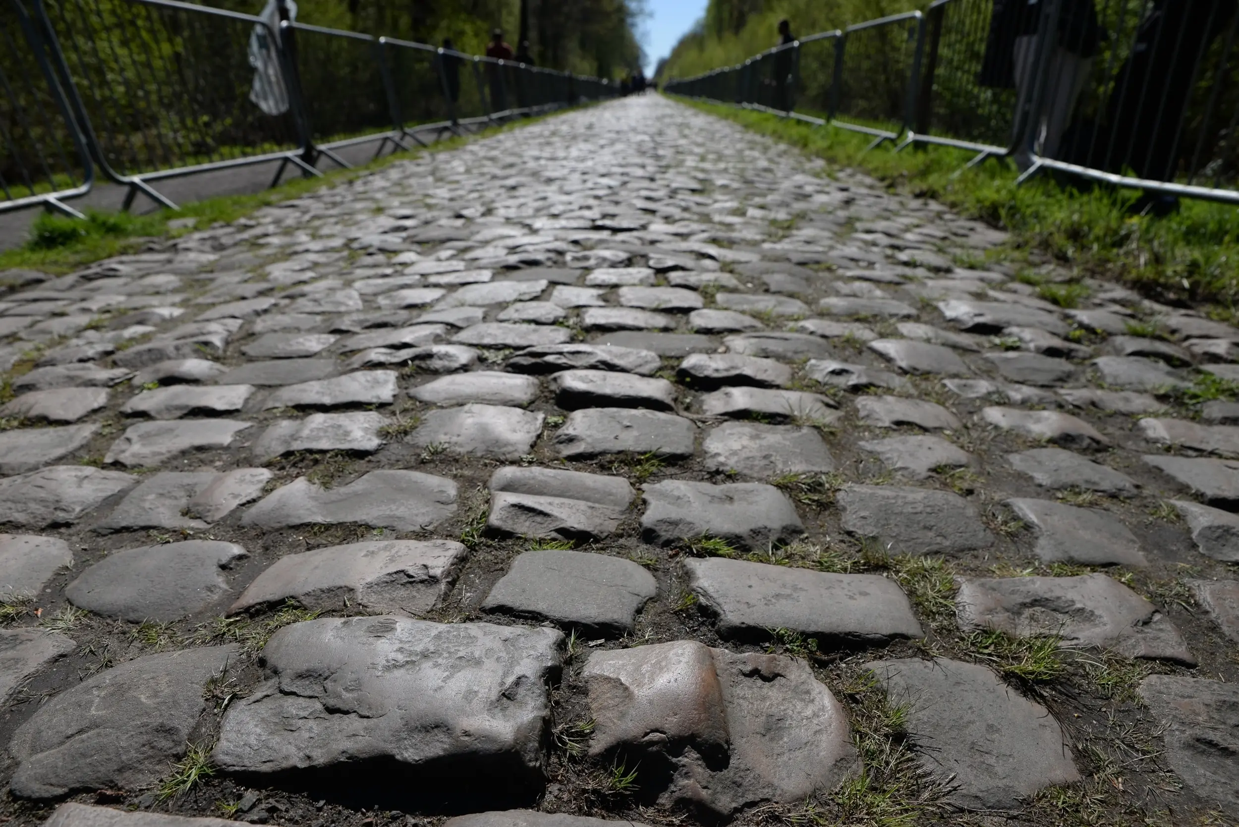 typical cobblestone section in the Paris–Roubaix