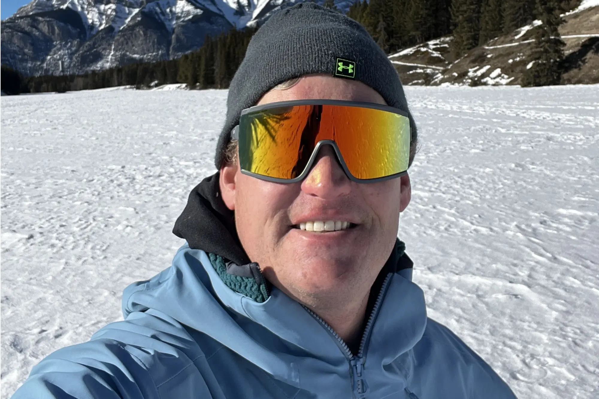 Author testing Smith Pursuit Sunglasses in snow