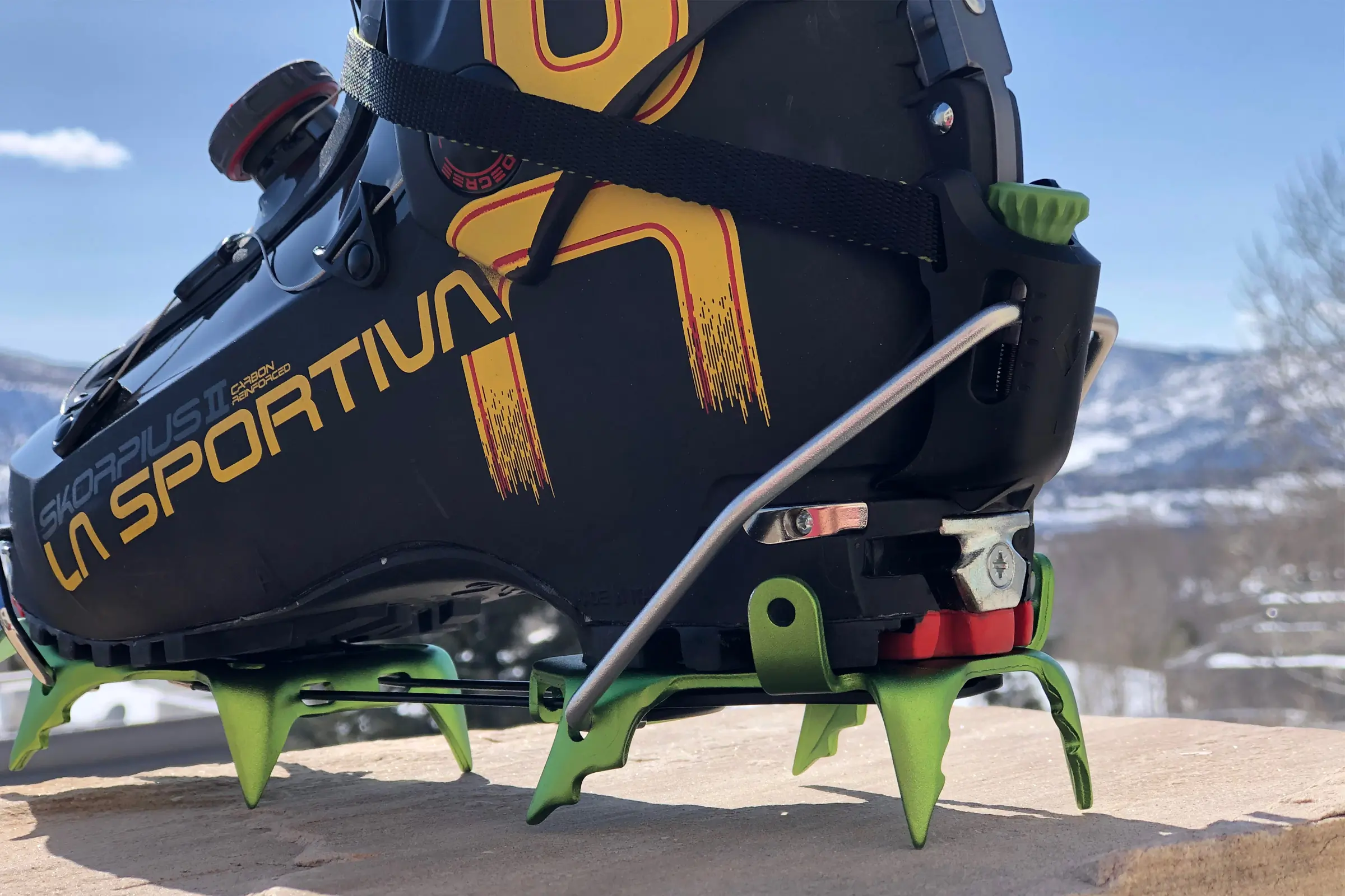 Black Diamond Neve Pro Crampon Review on boot on rock