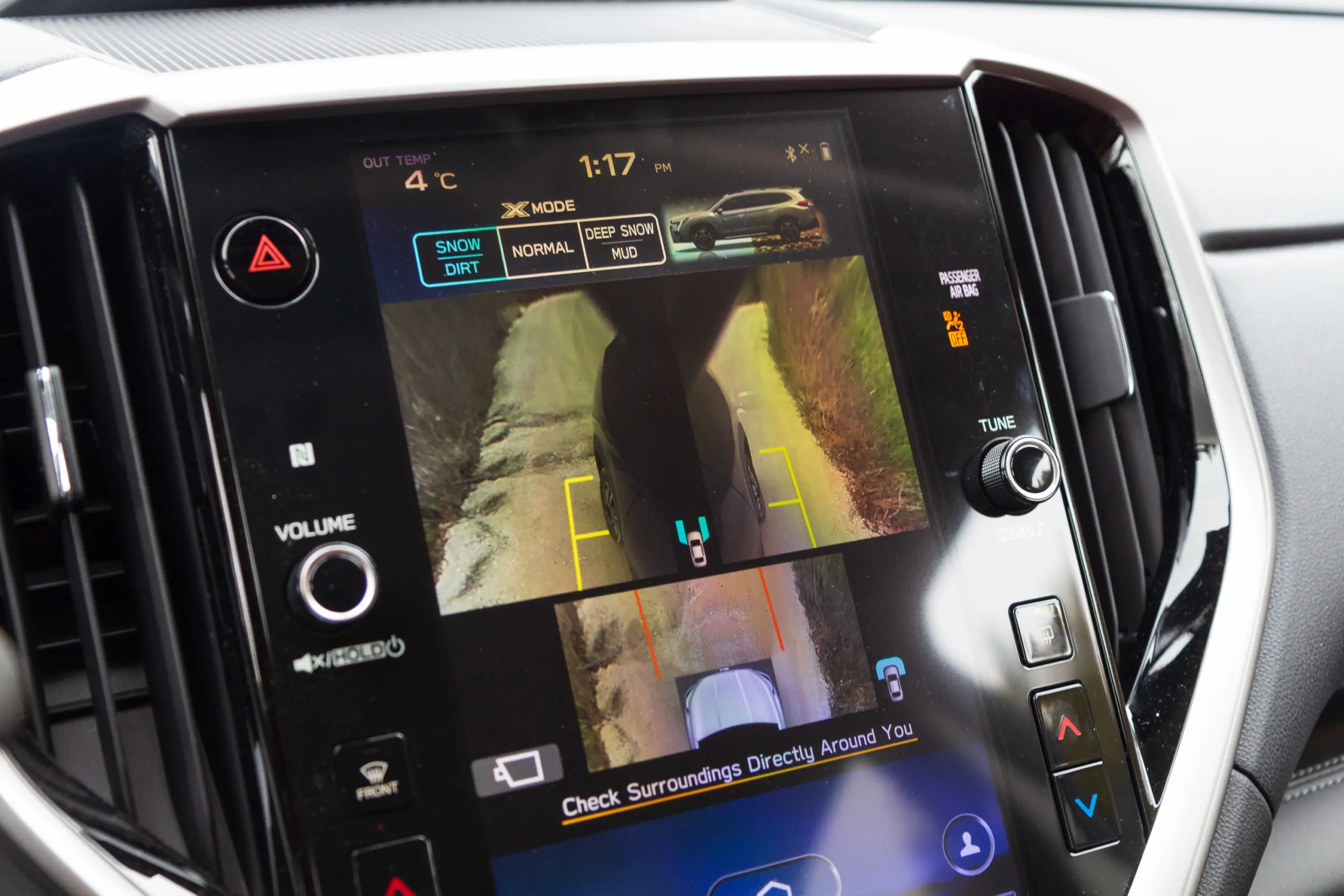 2023 Subaru Ascent Review interior close-up of main dash screen showing external camera view