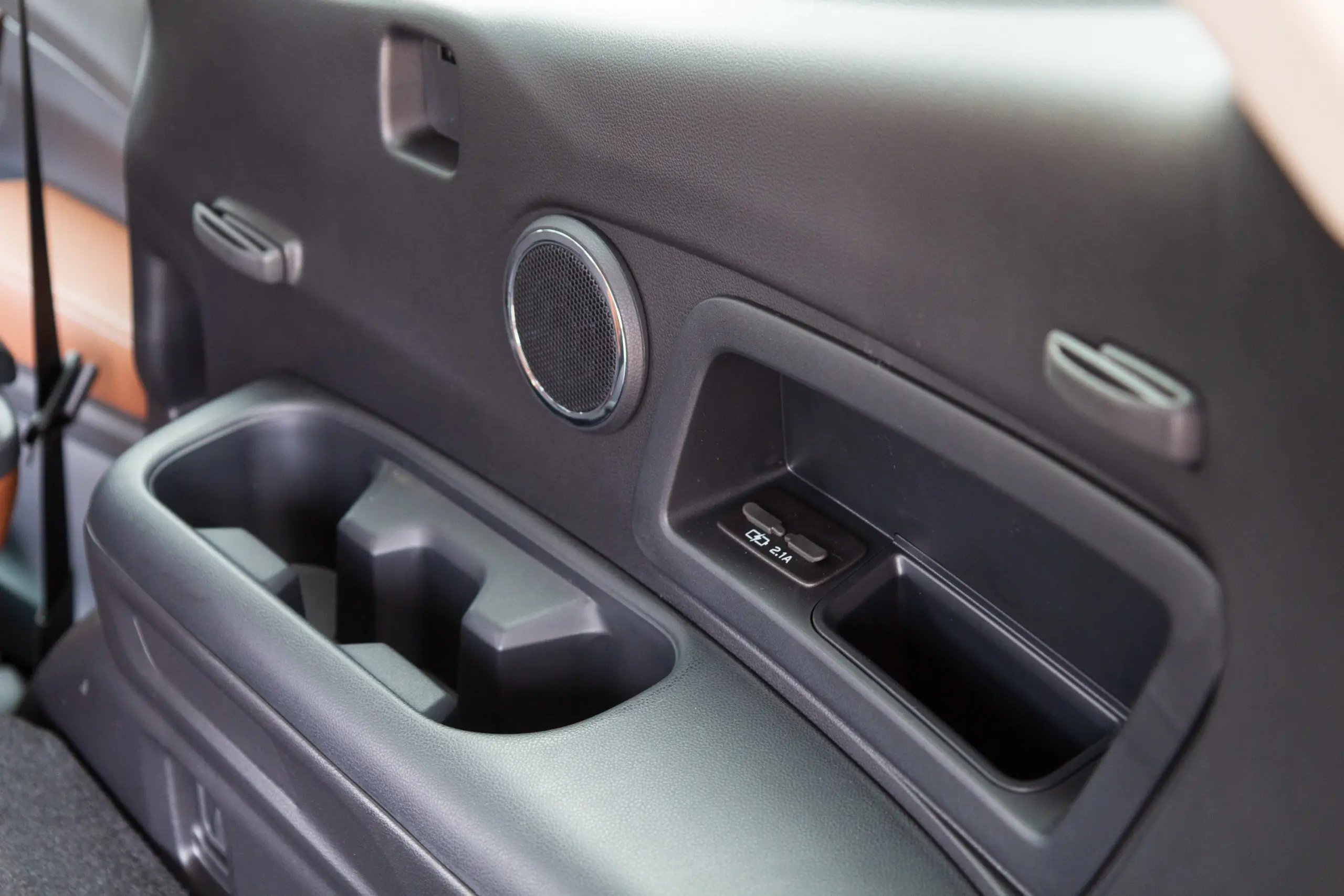 2023 Subaru Ascent Review close-up interior rear door cupholders and charging