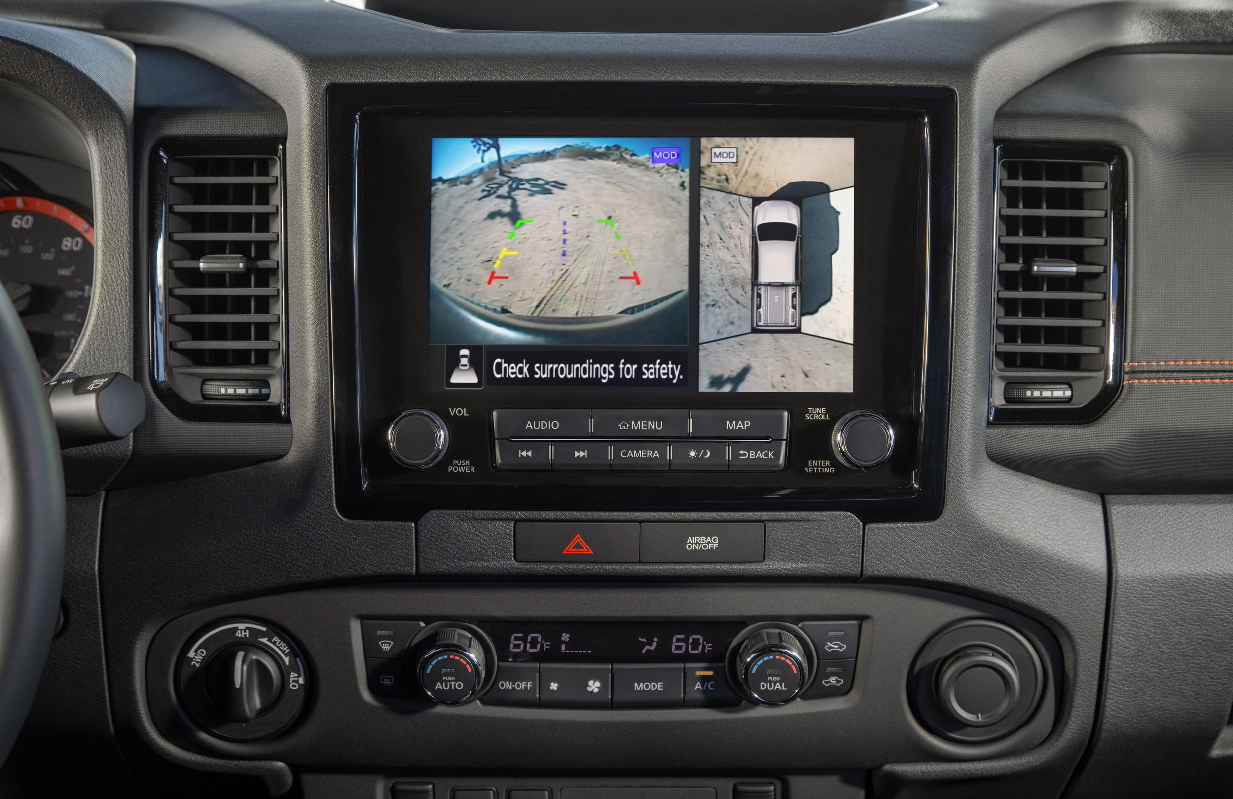 front and 360 overhead camera view