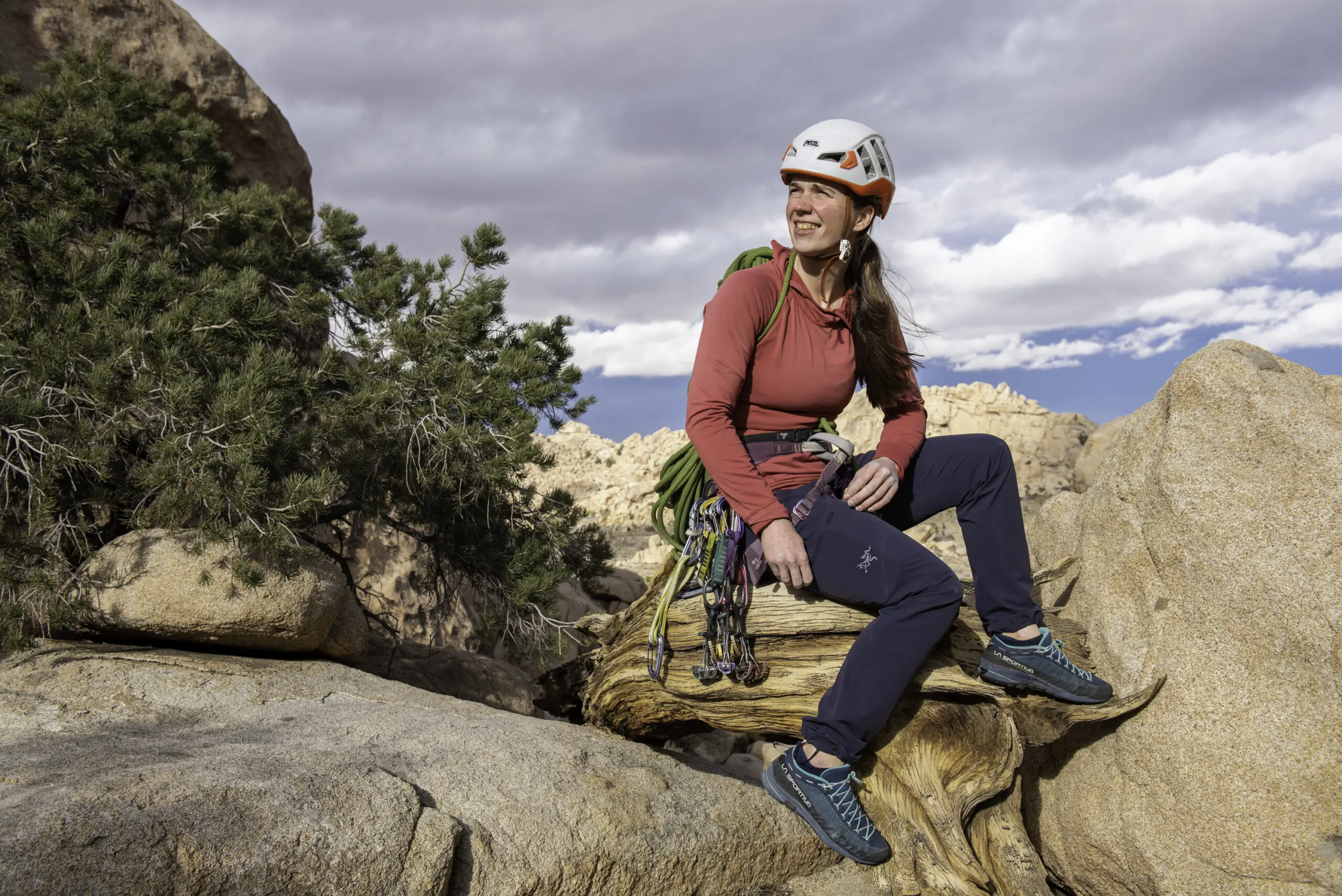 A Climber Poses in Joshua Tree National Park Wearing the Arc'teryx Gamma Pants
