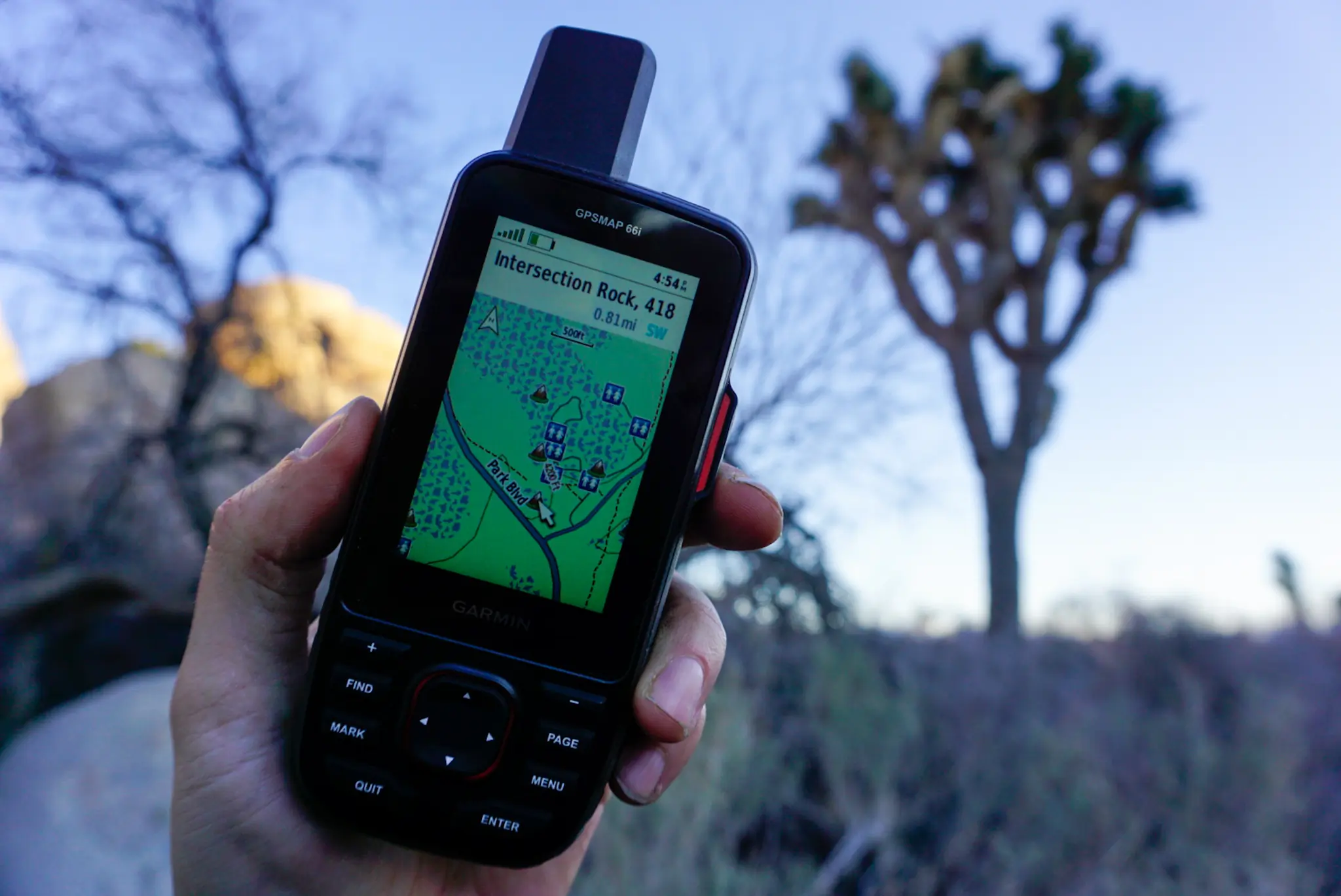 A Hiker Navigates to a Location in Joshua Tree National Park Using the Garmin GPSMAP 66i Satellite Messenger