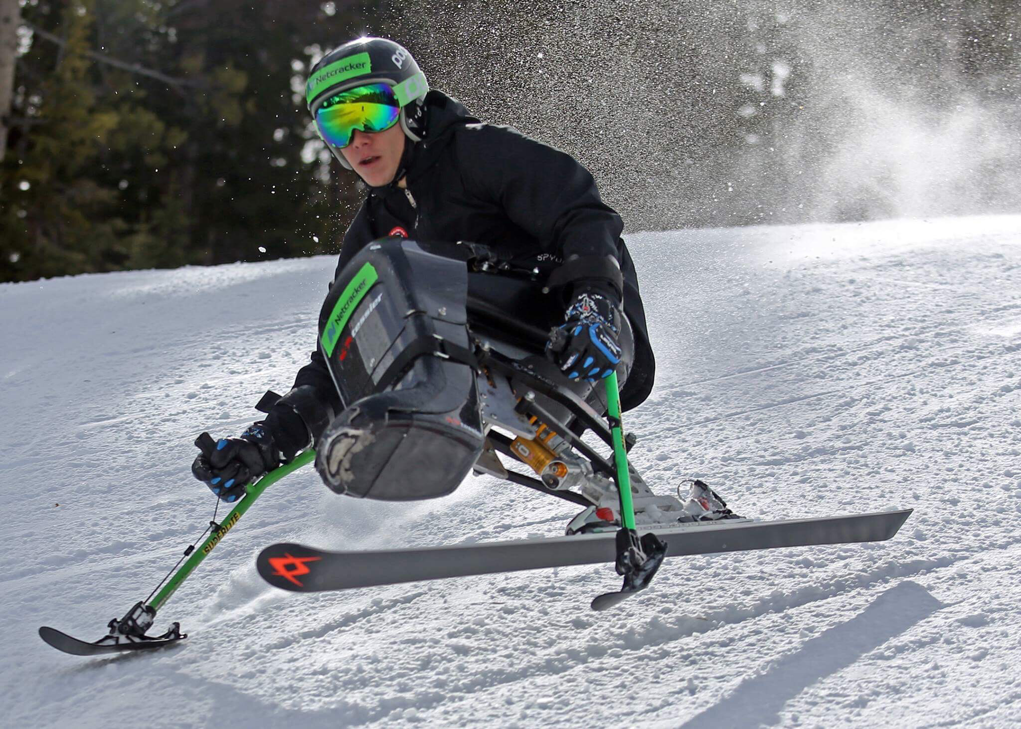 adaptive skier going down a hill