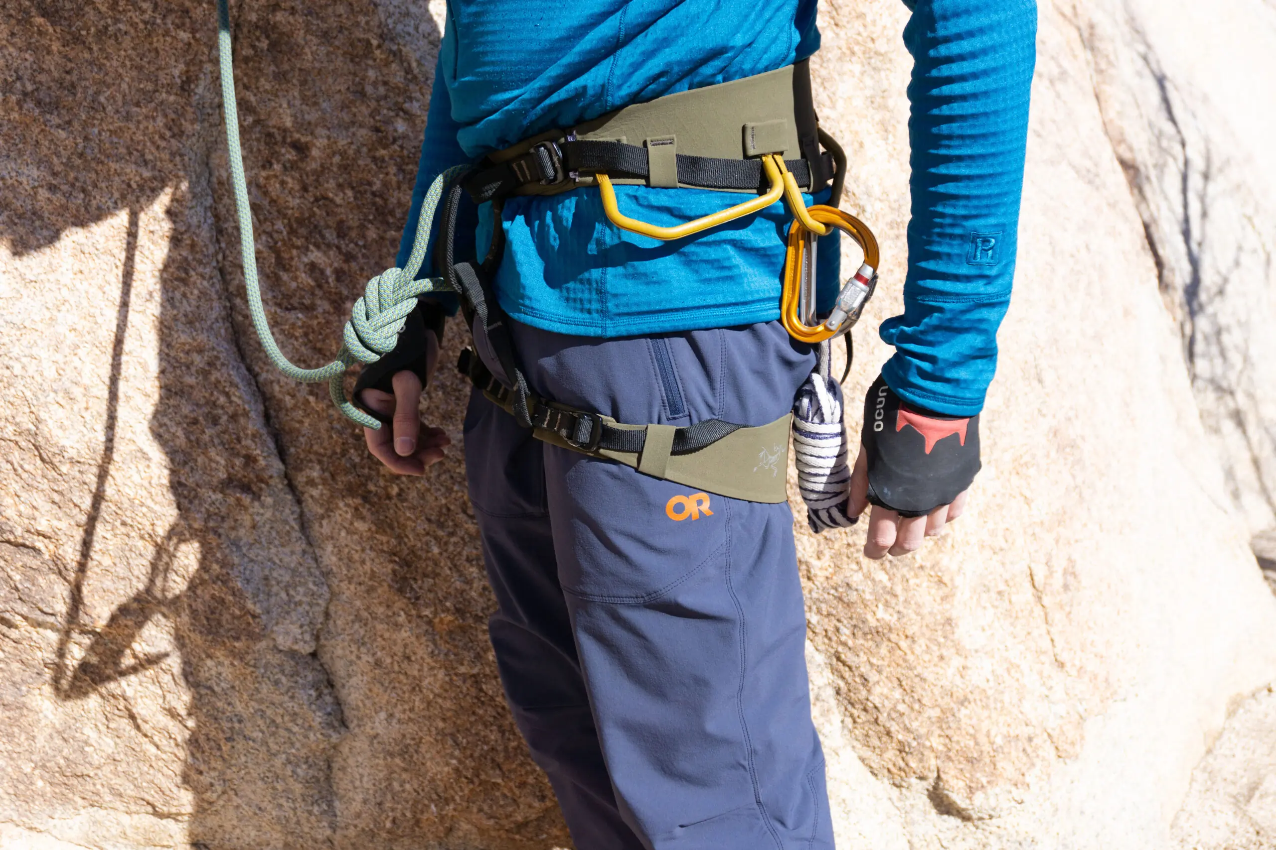 A Climber Wearing the Outdoor Research Cirque Lite Pants in Joshua Tree National Park Ties in For the Next Pitch