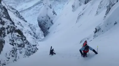Boat, Bootpack, Sufferfest: Schirmer Crew Skis ‘Near-Vertical’ 800m Line in Fjords