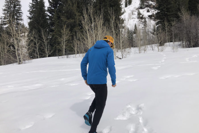 Black Diamond Hybrid Collection Dawn Patrol layering system in use; (photo/Bergen Tjossem)