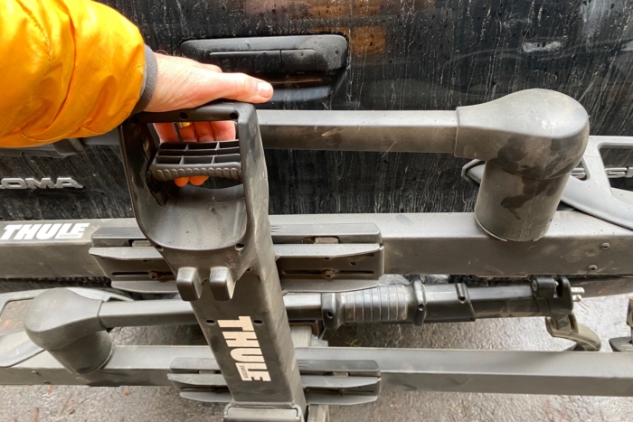 Using the tilt adjust handle on the T2 Pro XTR bike rack