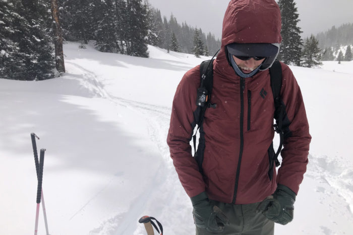 Black Diamond Hybrid Collection Dawn Patrol layering system in use; (photo/Bergen Tjossem)