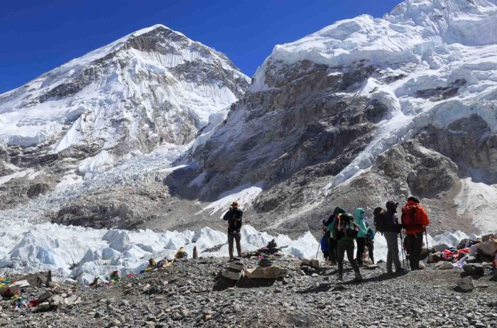 trekkers at mount everest base camp