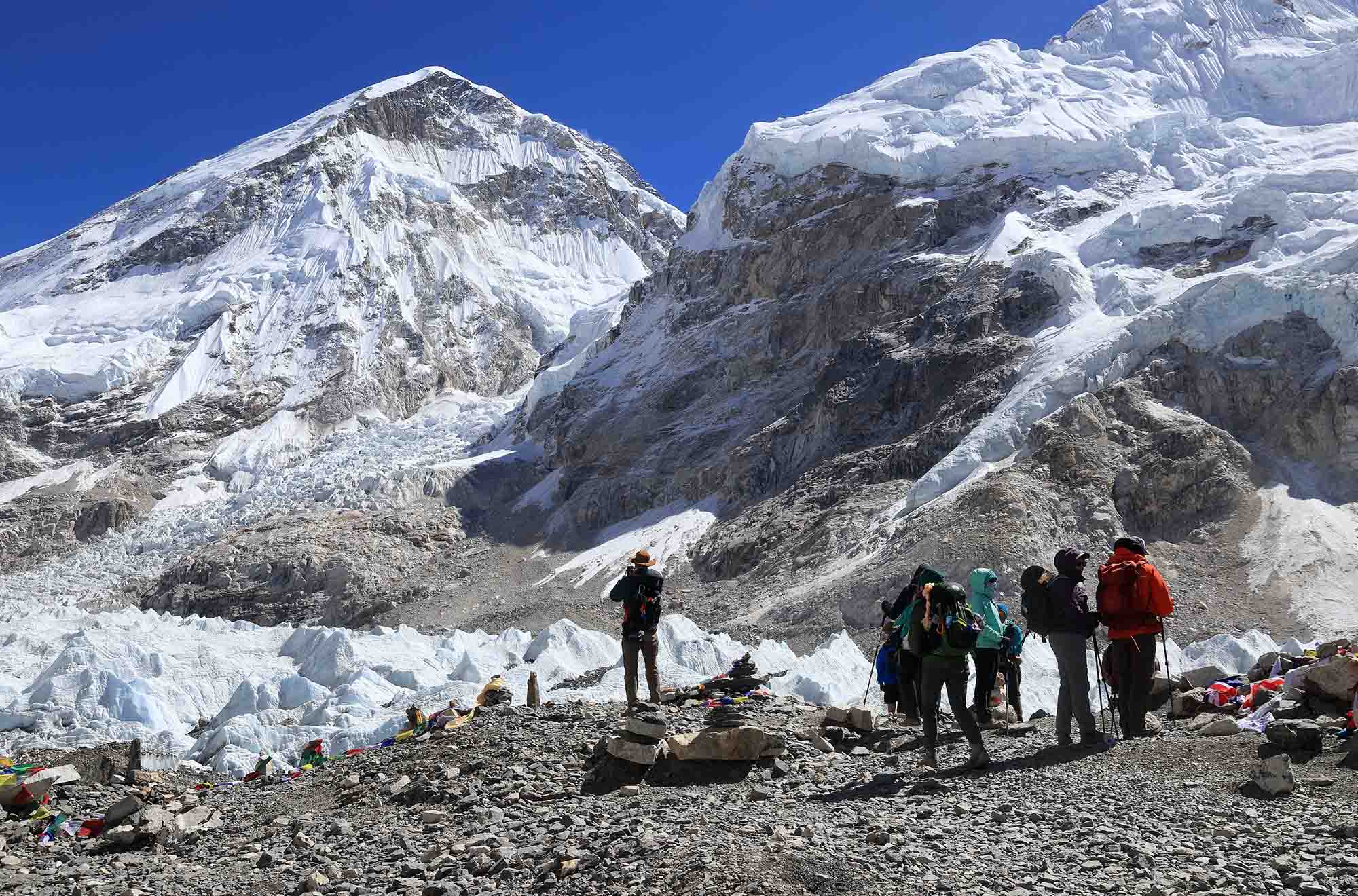 trekkers at mount everest base camp