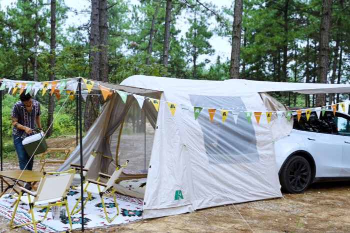 the Tentsla set up at a campsite