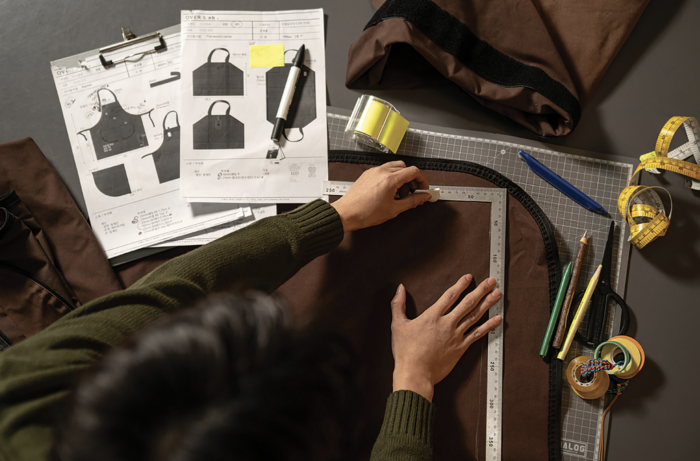 cutting fabric with patterns for aprons