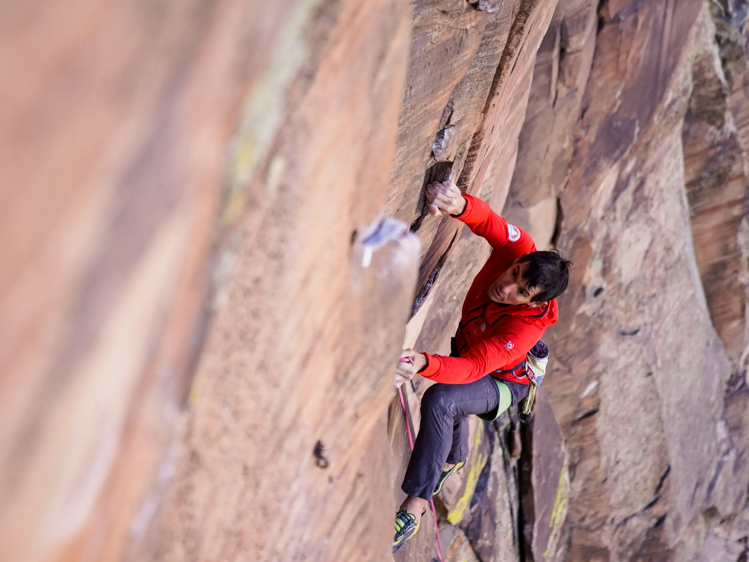 Alex Honnold on the Rainbow Wall, Red Rocks