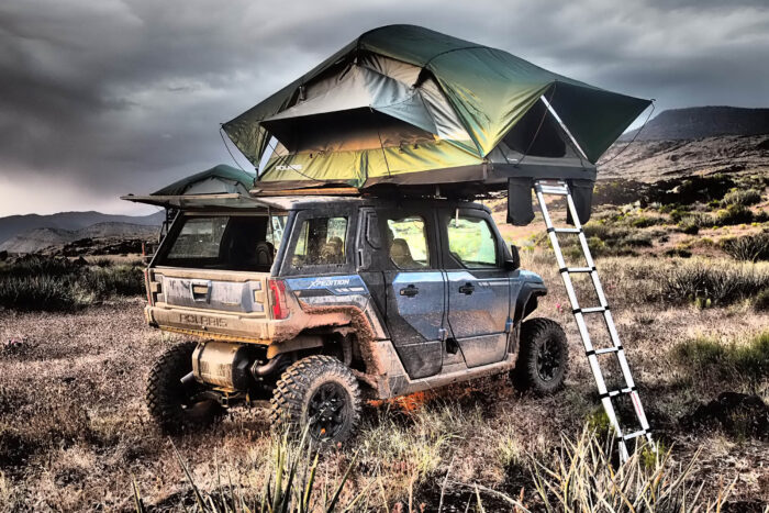 2024 polaris xpedition adv 5 northstar outfitted with roofrack, rooftop tent