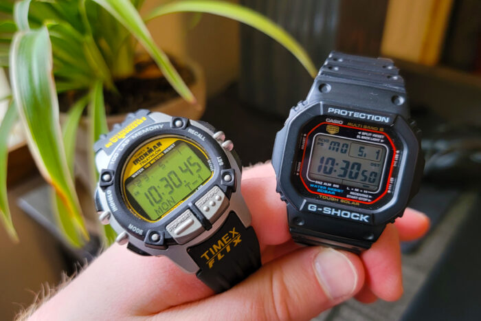 timex ironman flix next to G-SHOCK