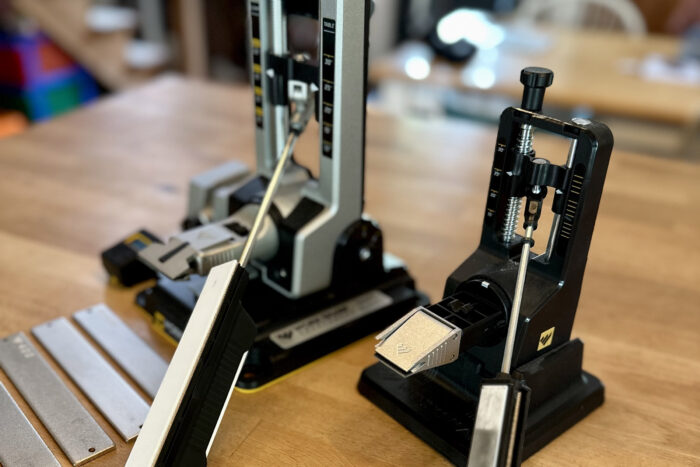 Work Sharp Professional Precision Adjust Knife Sharpener next to non-professional version