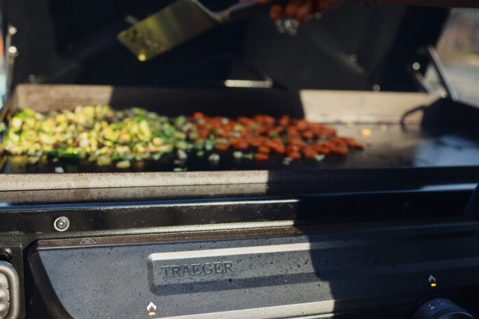 traeger flatrock propane grill cooking veggies