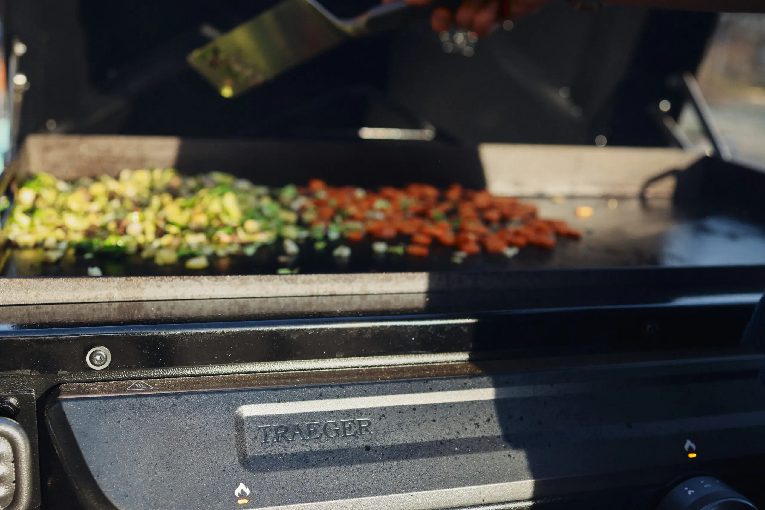 traeger flatrock propane grill cooking veggies