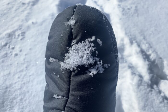 The waterproofing on the Big Agnes Full Moon synthetic booties was better than I expected.