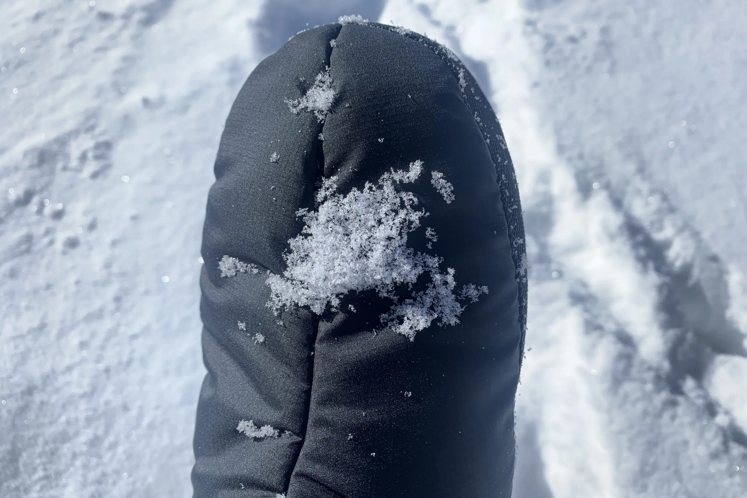 The waterproofing on the Big Agnes Full Moon synthetic booties was better than I expected.