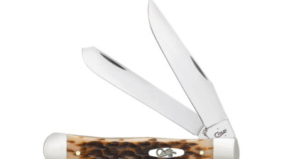 Peach Seed Jig Amber Bone Trapper Knife