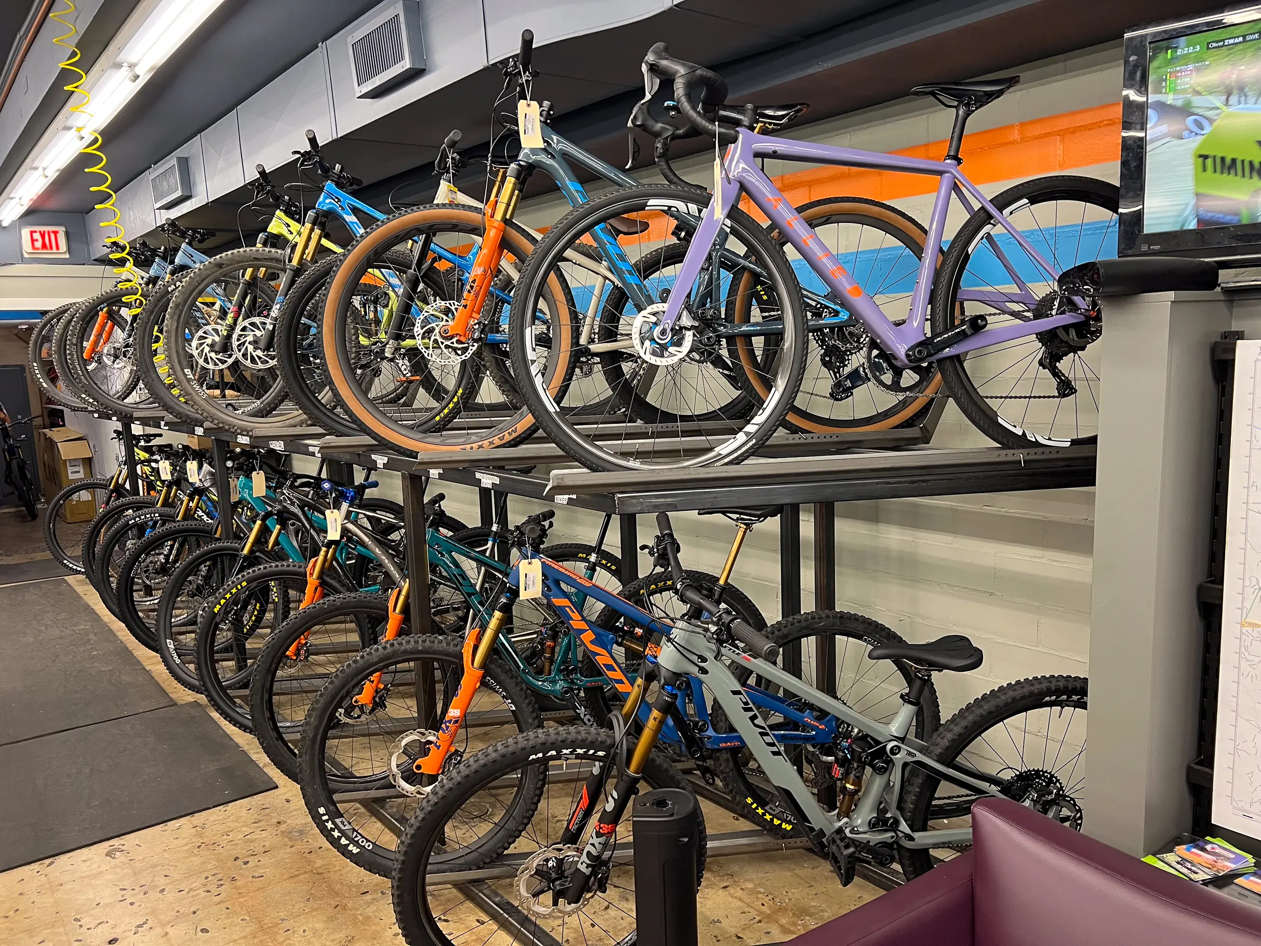 Used bikes at a local store; only one is an e-bike