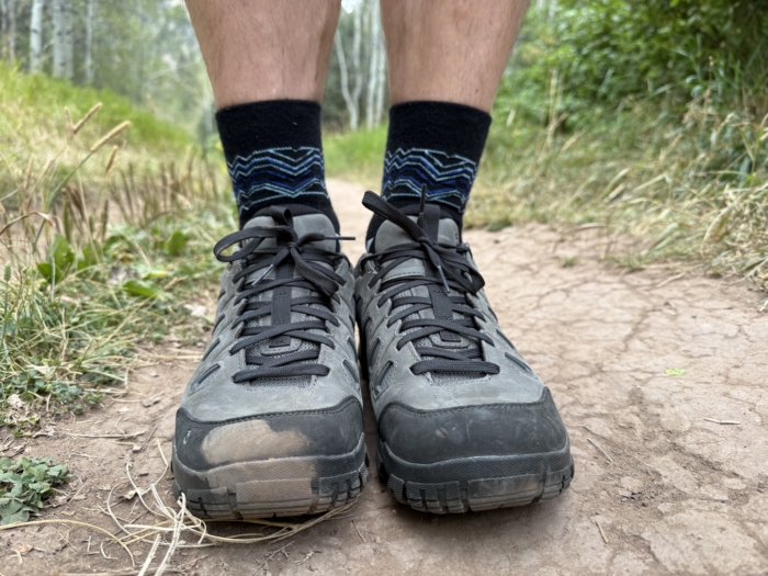 Swiftwick hiking socks being tested on a hike.