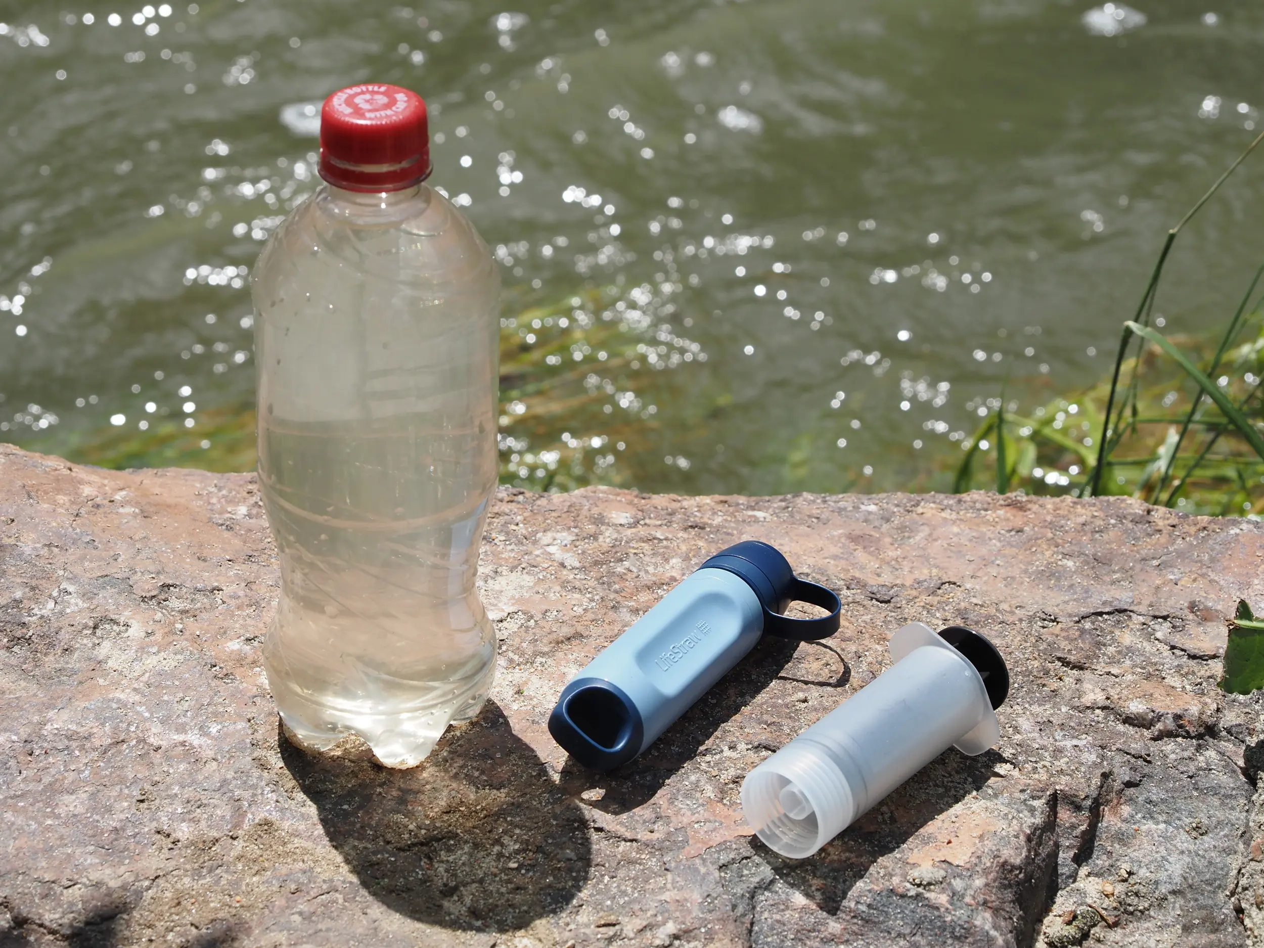 LifeStraw Peak Series Solo Water Filter and water bottle by stream