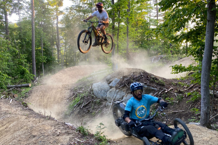 Adaptive riders at the Driving Range in Vermont, a new adaptive friendly bike park; (photo/Berne Broudy)