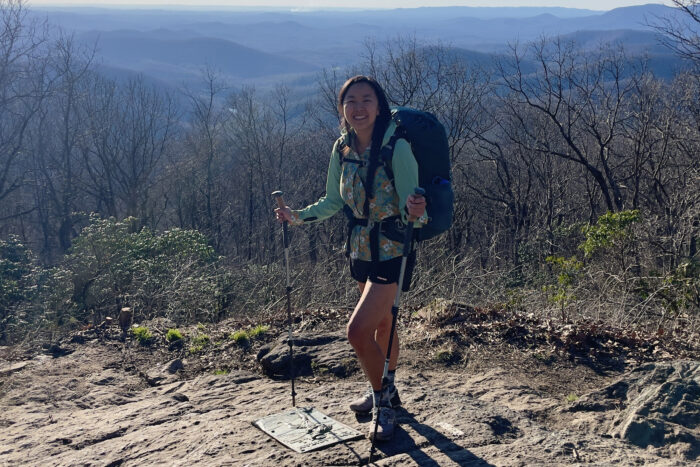 Xiaoling on Springer Mountain, the southern terminus of the Appalachian Trail.
