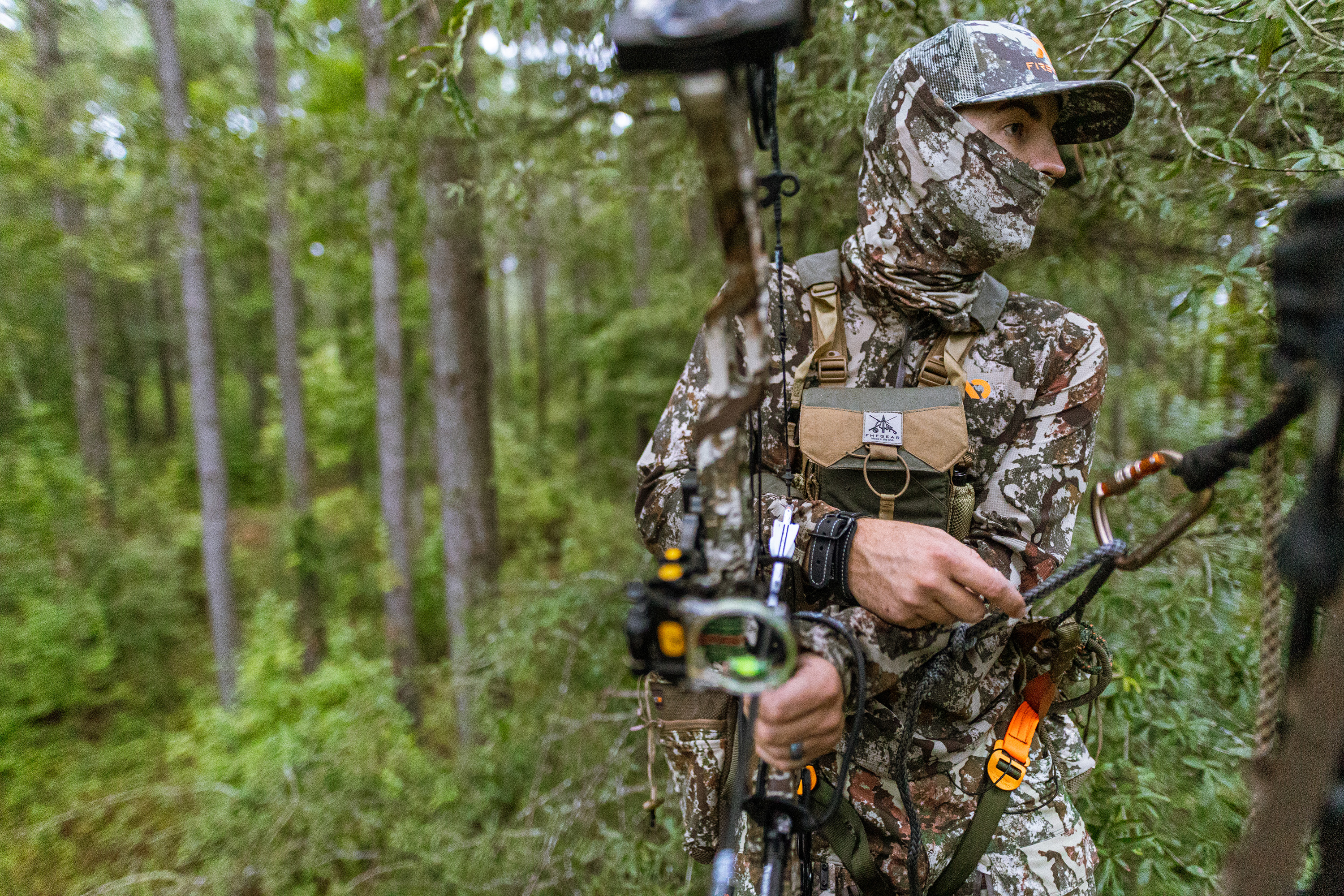 Hunter wearing First Lite Trace deer hunting apparel