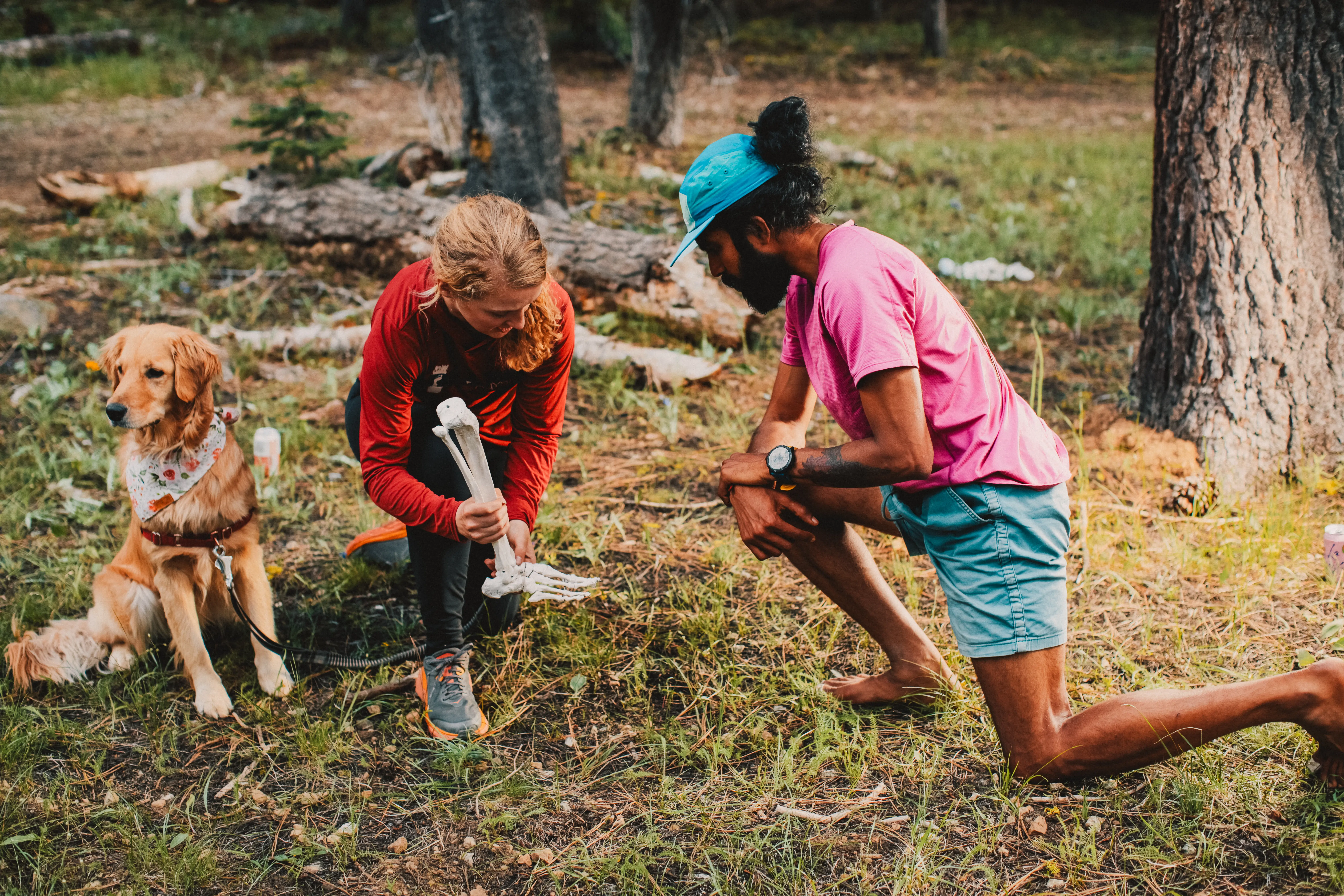 Blaze Physio and her assistant honey help a thru-hiker with hiking injuries