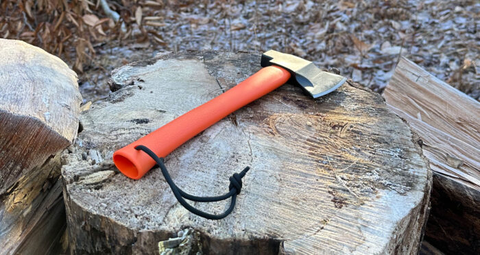 CRKT Chogan Hatchet tomahawk axe on Splitting Stump