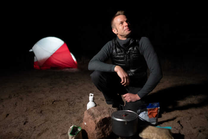 Chef Corso of Outdoor Eats and his library of backpacking meals and camping recipes; (photo; Steven Corso)