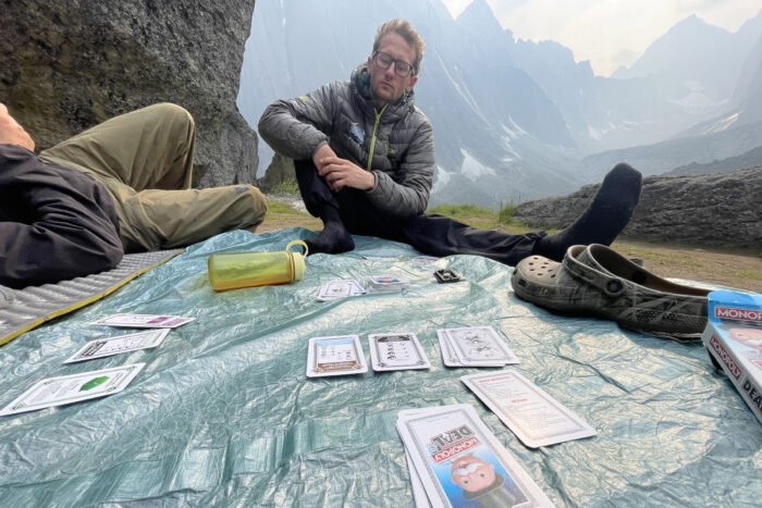 Groundsheet being used for card games in Cirque of the Unclimbables