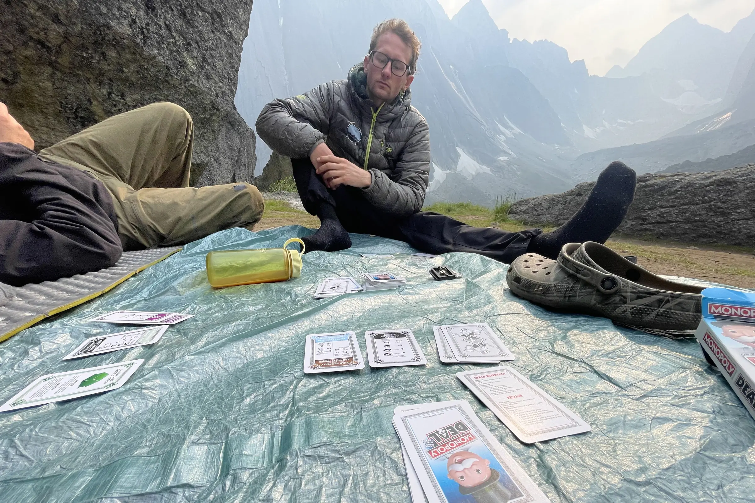 Groundsheet being used for card games in Cirque of the Unclimbables