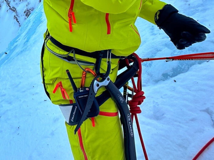 Rocky Talkie on climbing harness