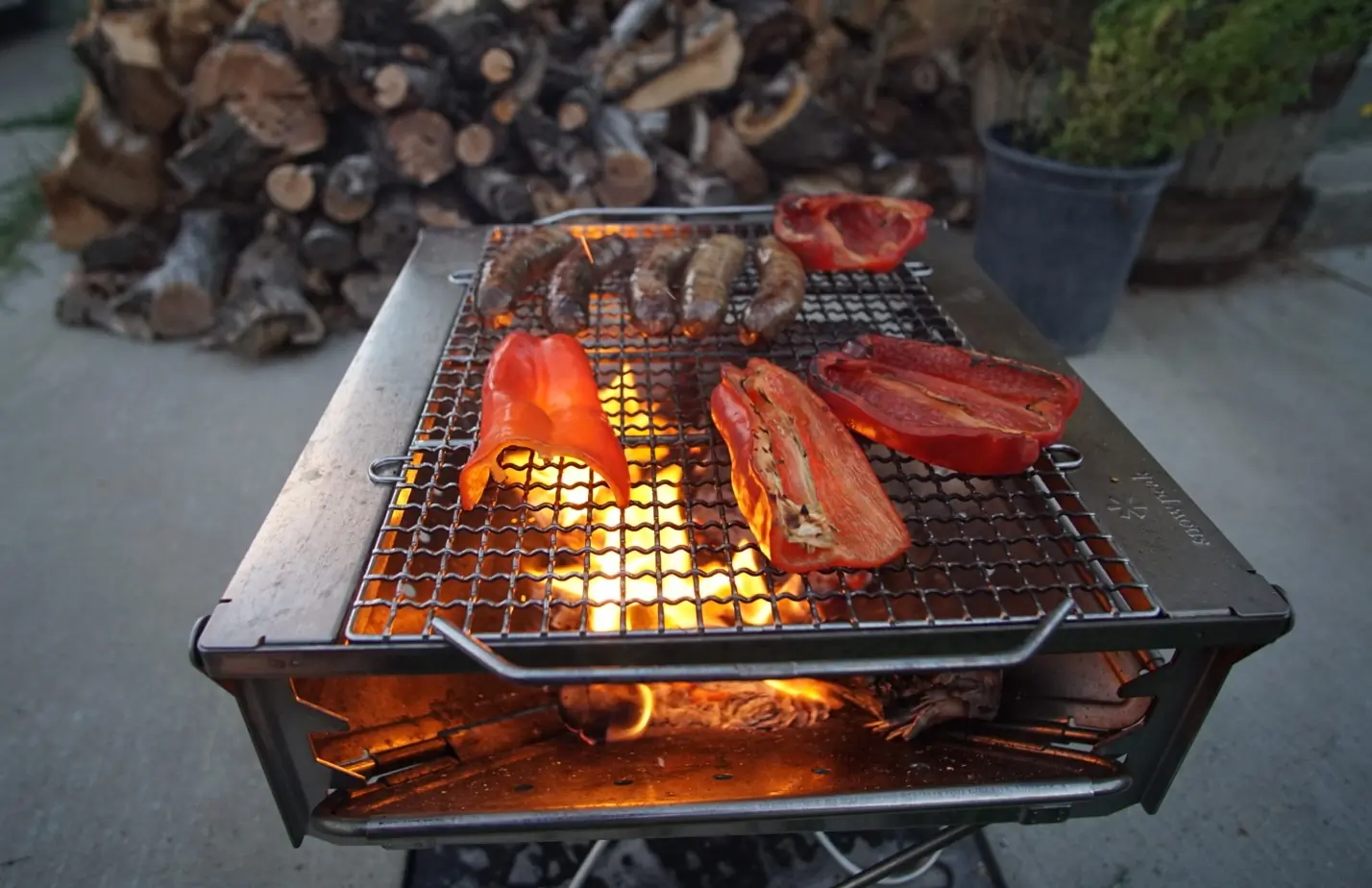 Grilling on a portable firepit