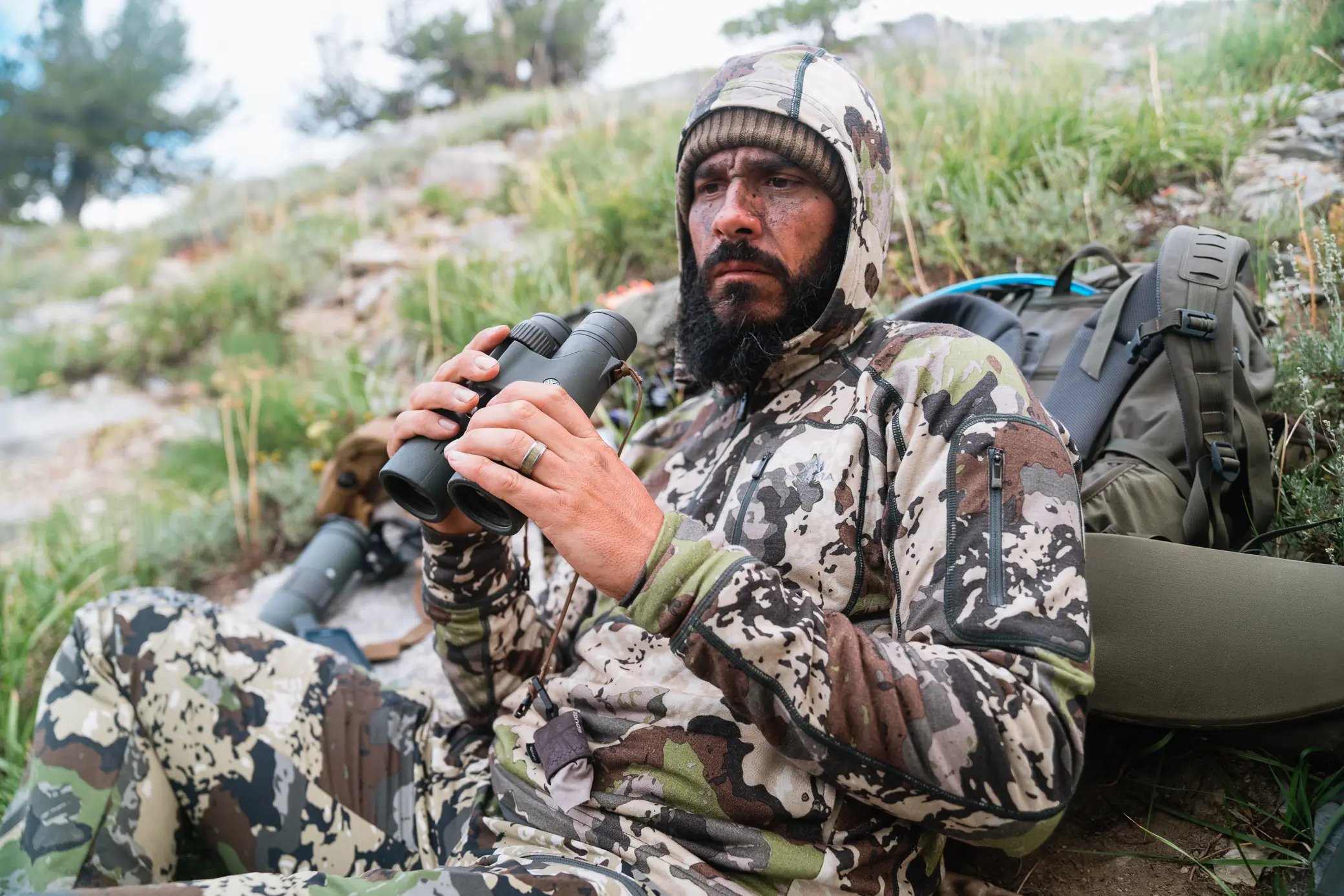 Author wearing pnuma's Merino Wool Base Layer and Gunnison Hoodie on a hunting trip