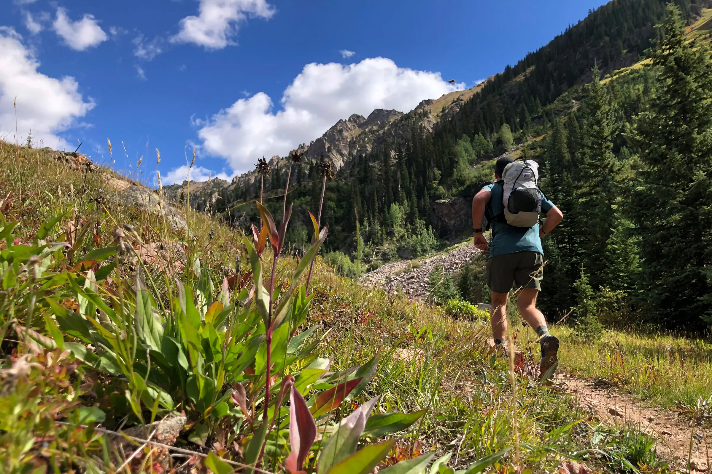 author testing the MEC’s Serratus Pace UL 25 pack on a hiking trail